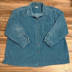 L.L. Bean Wide Wale Corduroy Blue Green Button Down Shirt Jacket Women’s 2XL